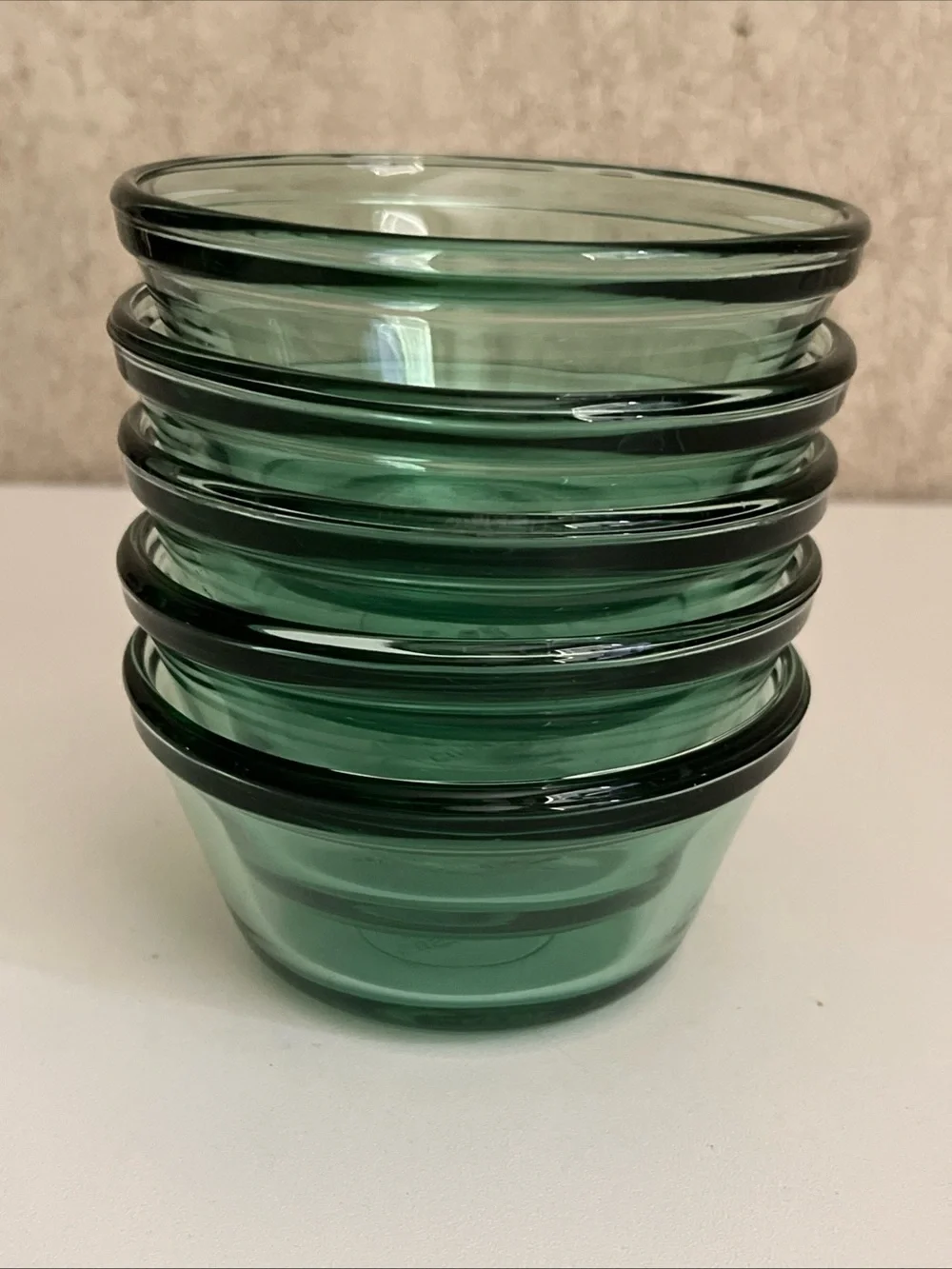 Vintage Anchor Hocking Teal Green Glass Custard Cups 1034 6oz Set of 5